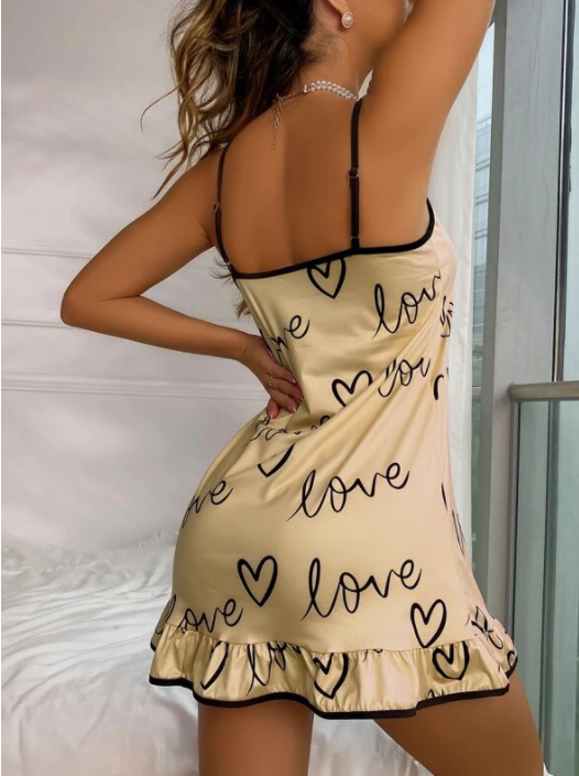 Heart Print Ruffle Nightie  Castello Clothing Line