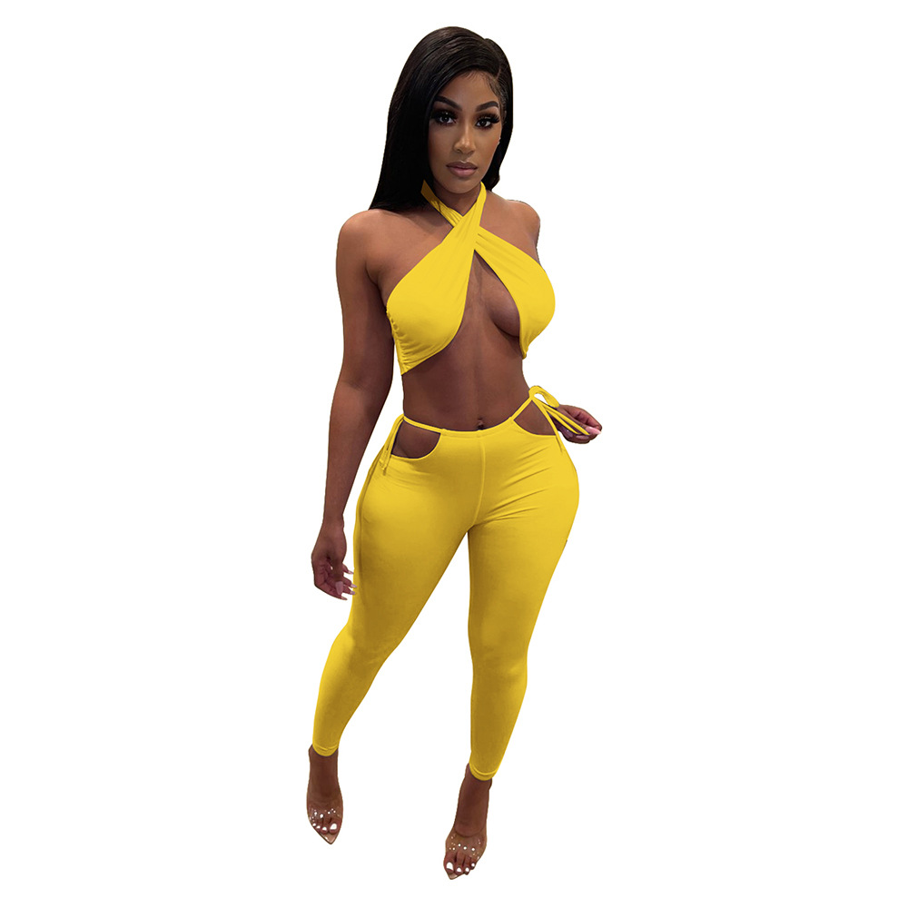 Halter Top & Cut Out Pants Set Castello Clothing Line