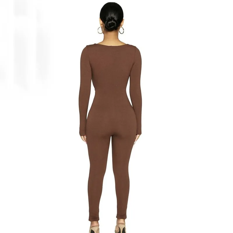 Lauren Long Sleeve Ruched Ribbed Bodycon Jumpsuit bodycon jumpsuit Castello Clothing Line