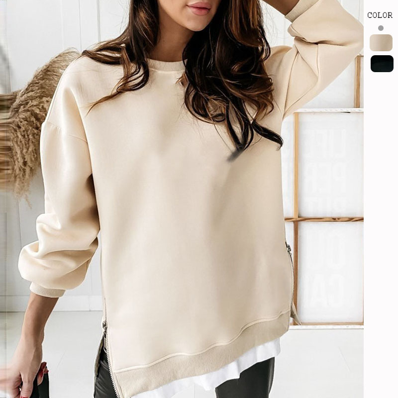 Perfect Affair Oversized Long Sleeve Side-Zip Sweatshirt Castello Clothing Line