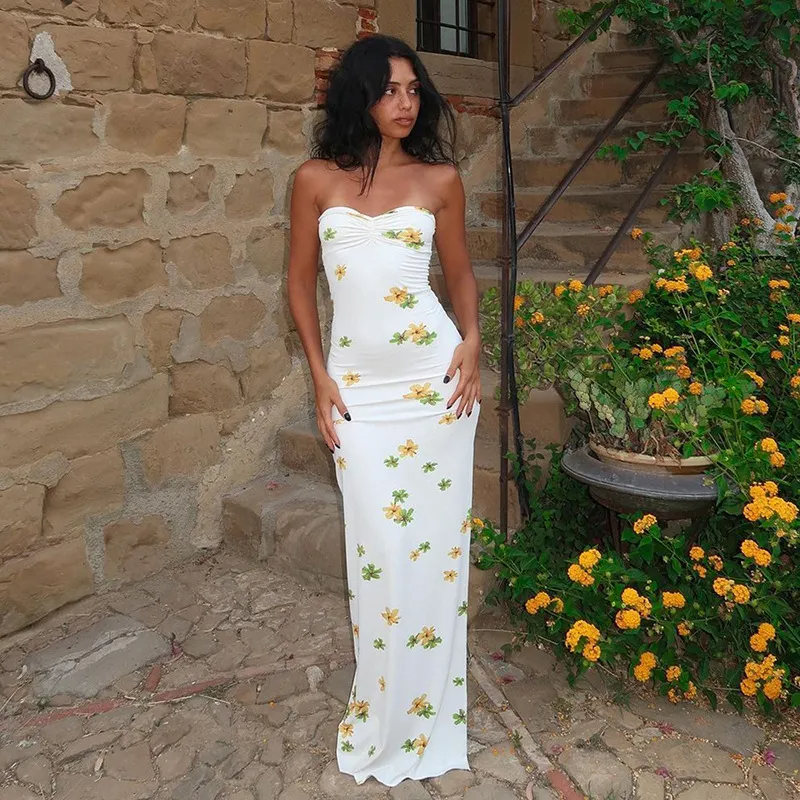 Isalyn Strapless Floral Sweetheart Maxi Dress maxi dress Castello Clothing Line
