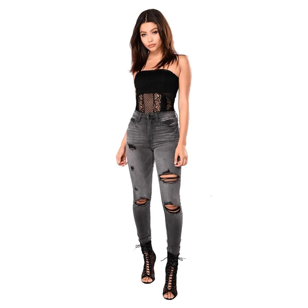 Black High Waist Ripped Skinny Jeans Castello Clothing Line