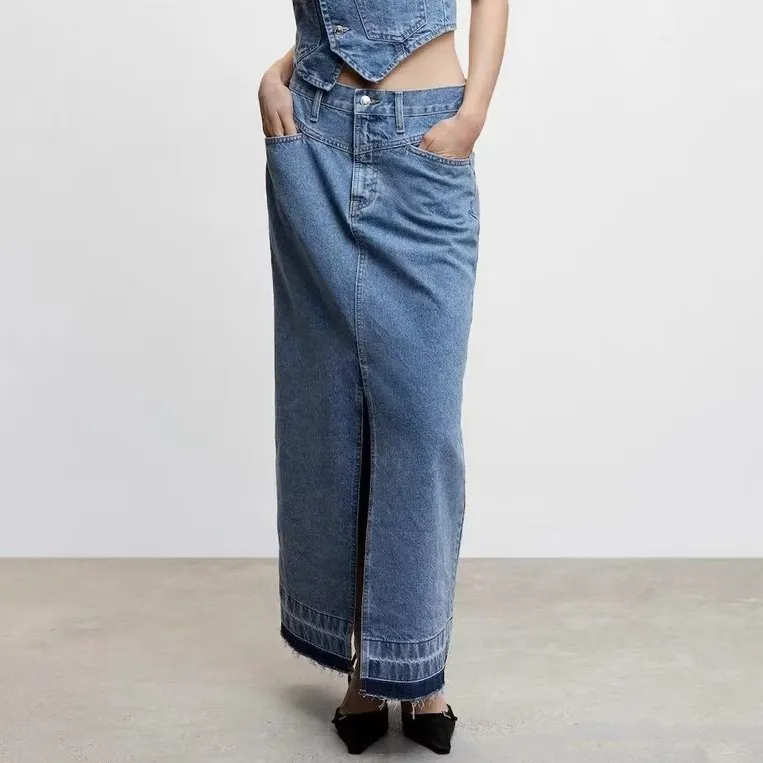 Chic Stroll Denim Maxi Skirt Castello Clothing Line
