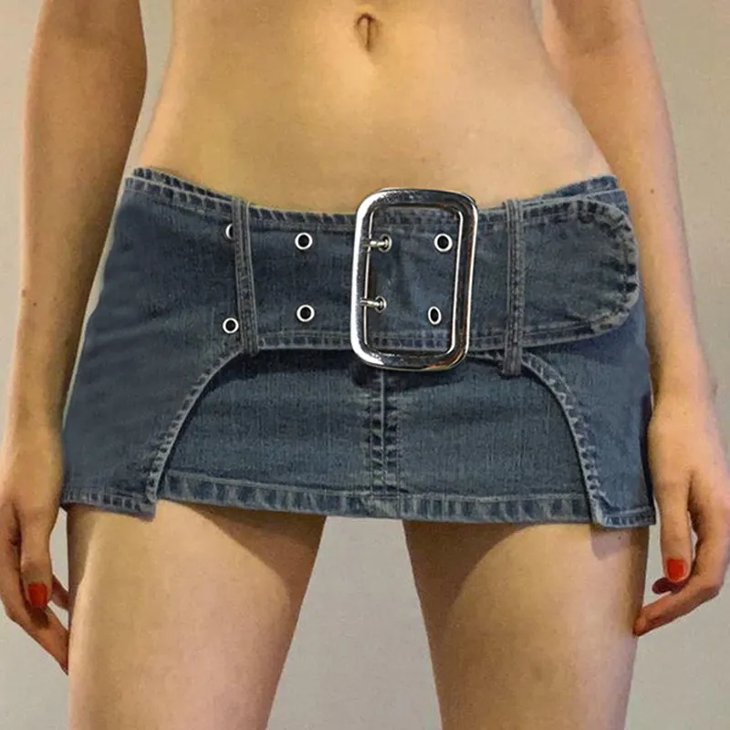 Buckle Up Denim Micro Mini Skirt Castello Clothing Line