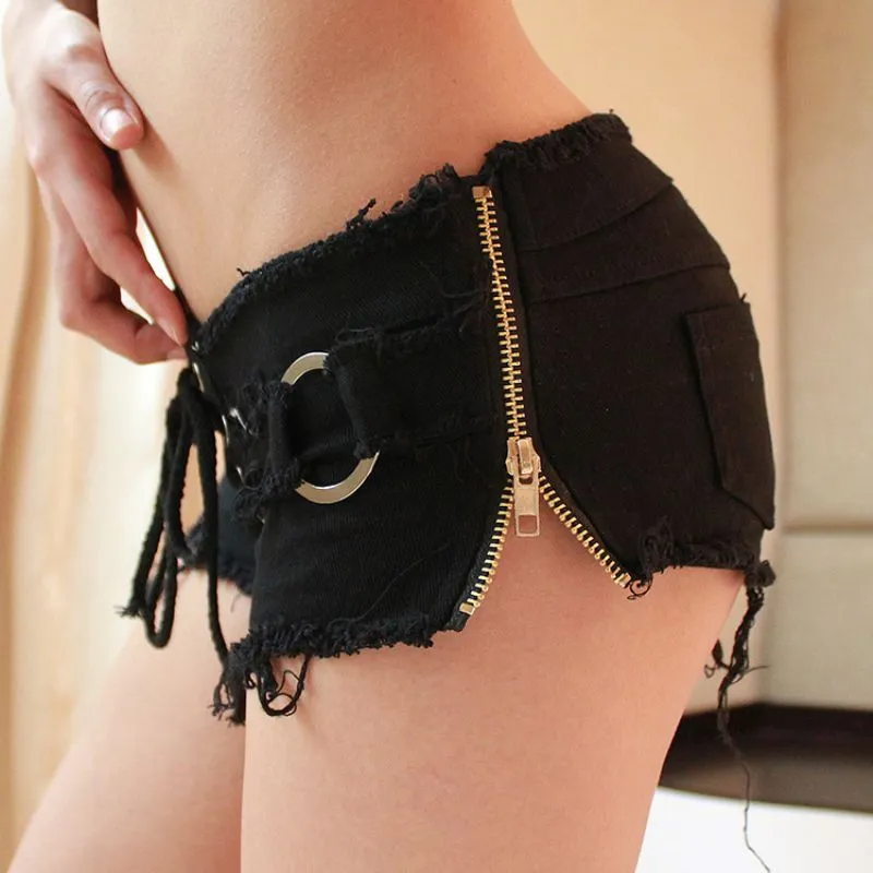 EdgePulse Low-Rise Lace-Up Ripped Denim Hot Pants Castello Clothing Line