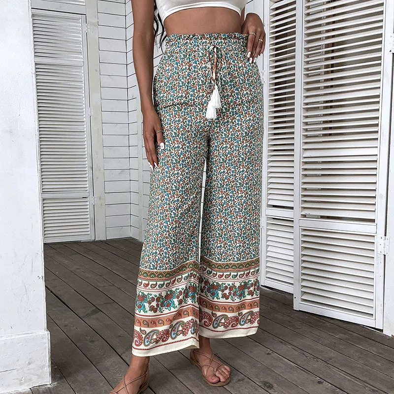 Lila High-Waisted Wide Leg Boho Print Pants wide leg pants Castello Clothing Line