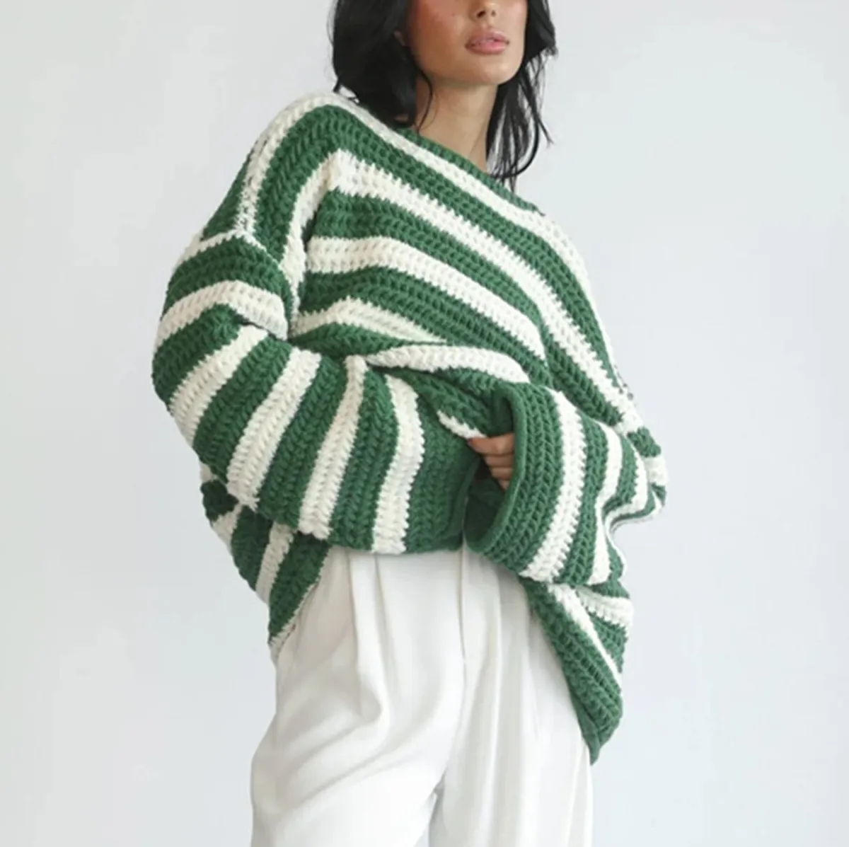 Revive Striped Knit Long Sleeve Oversized Sweater Castello Clothing Line