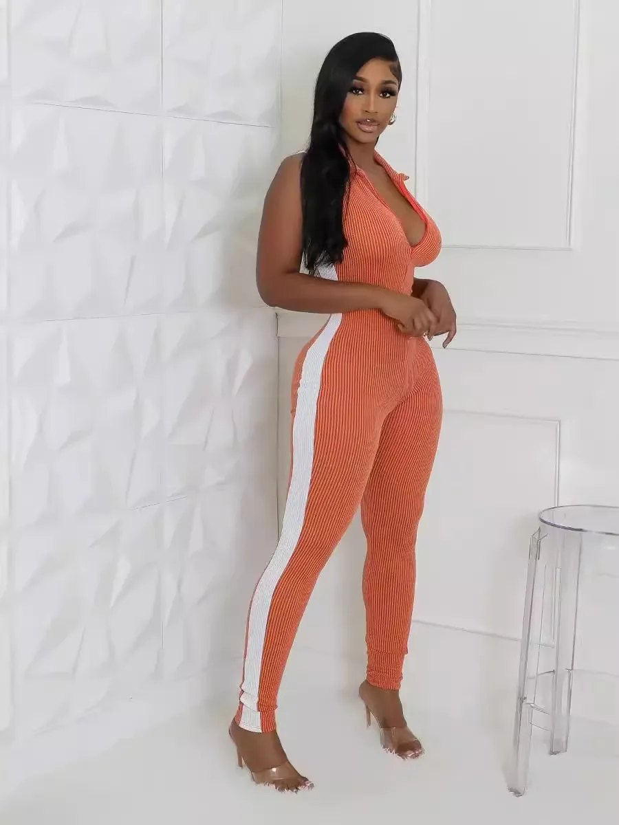 Kiki Sleeveless Ribbed Bodycon Zip-Up Jumpsuit women jumpsuits Castello Clothing Line