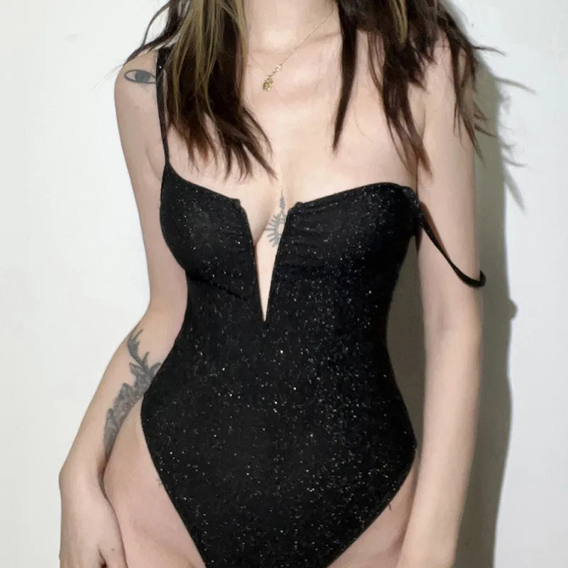Glam Hour Plunge Bodysuit Castello Clothing Line