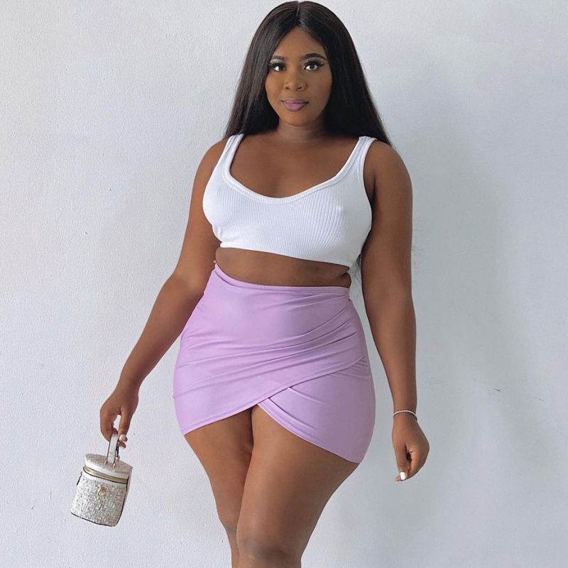 High Waist Mini Wrap Skirt - Slim Fit & Ultra Short - Polyester/Spandex Castello Clothing Line