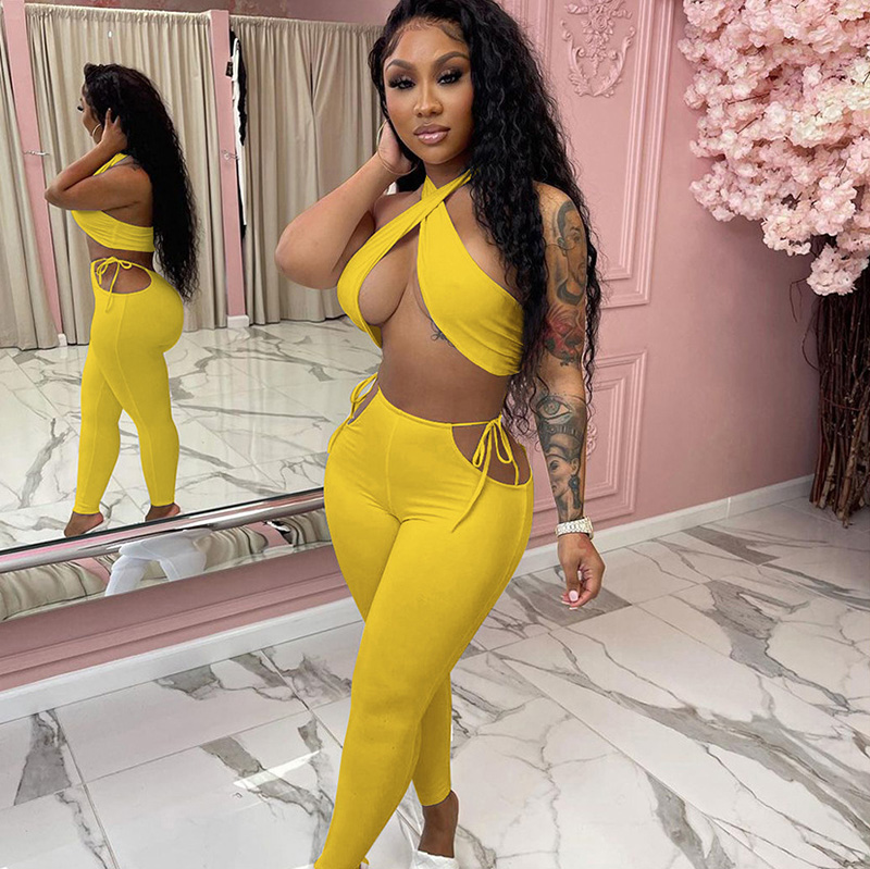 Halter Top & Cut Out Pants Set Castello Clothing Line