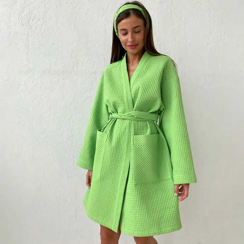 Lime Bliss Waffle-Knit Cotton Spa Robe Castello Clothing Line