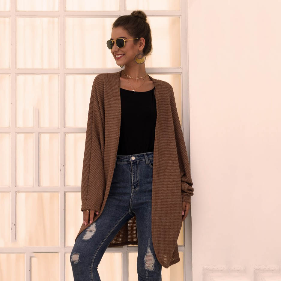 Unwind Open Front Waffle Knit Long Sleeve Cardigan Castello Clothing Line