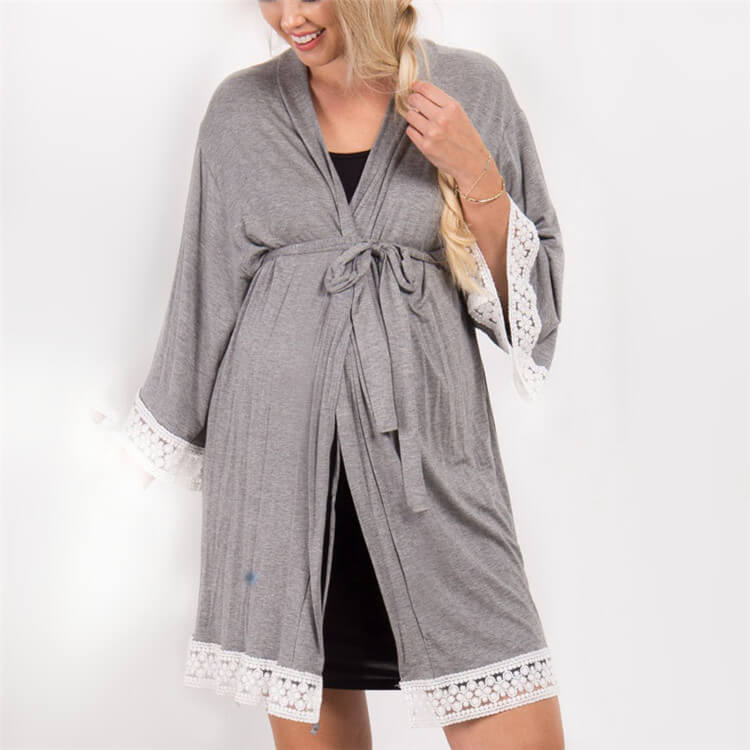 Gentle Bloom Maternity Lace-Trim Short Wrap Robe Castello Clothing Line