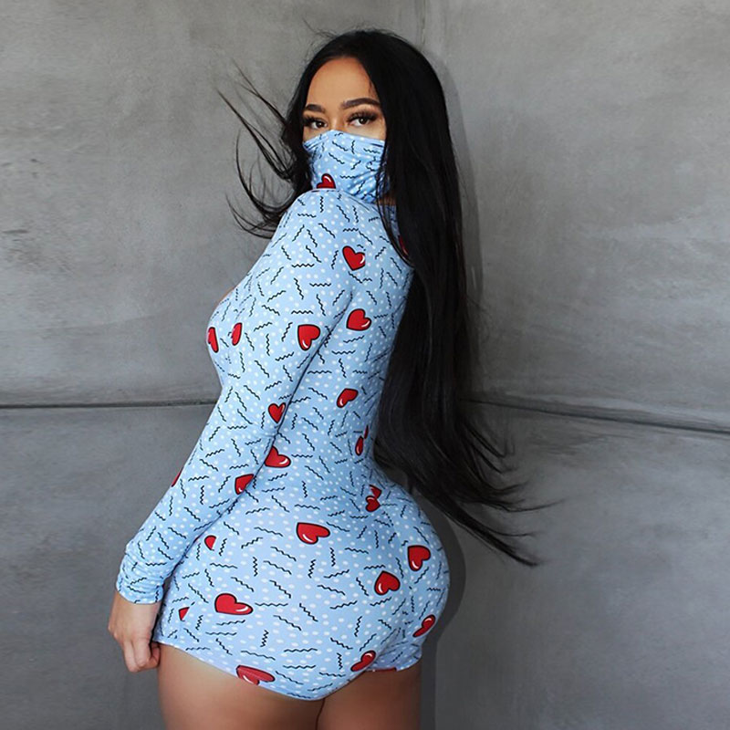 Heartbreaker Plunge Long-Sleeve Printed Romper Castello Clothing Line