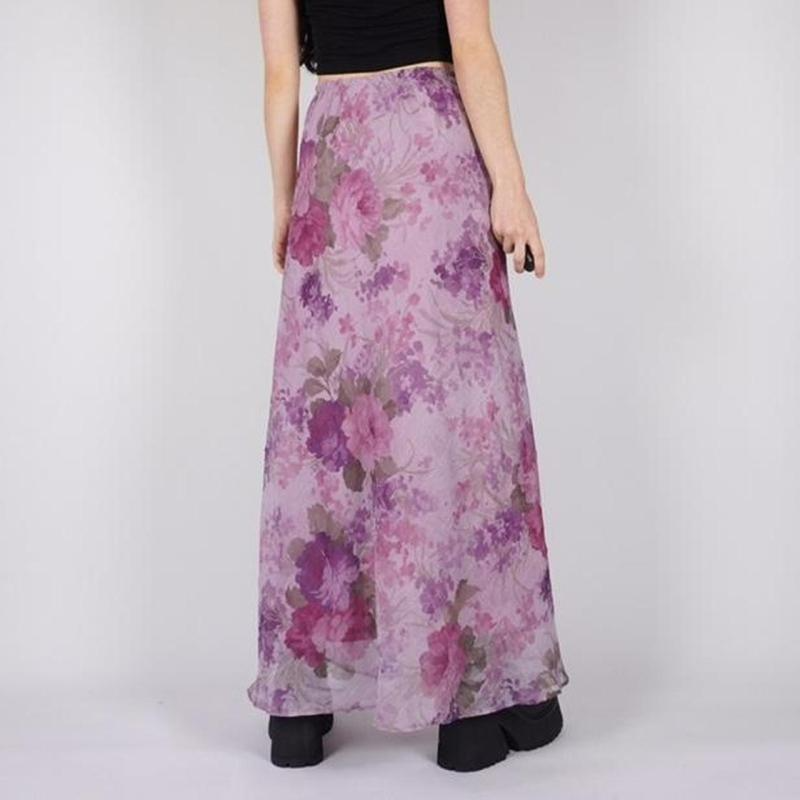 Floral Chiffon Maxi Skirt - Lightweight High Waist Mesh/Polyester Castello Clothing Line