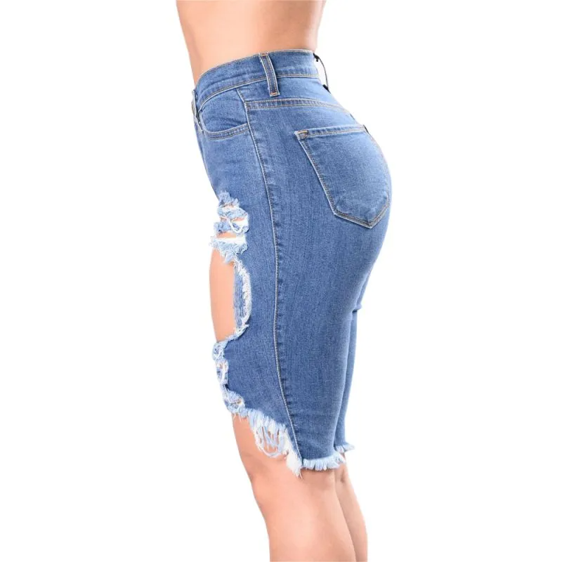 Havoc Distressed Cutout Denim Biker Shorts Castello Clothing Line