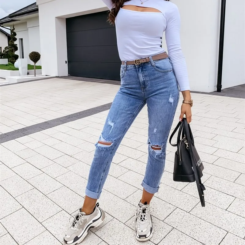 Cropped Ripped Skinny Jeans Castello Clothing Line