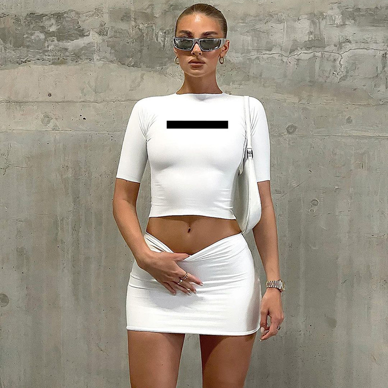 Cropped Tee & Mini Skirt Set in Slim Fit (Polyester/Milk Fiber) Castello Clothing Line