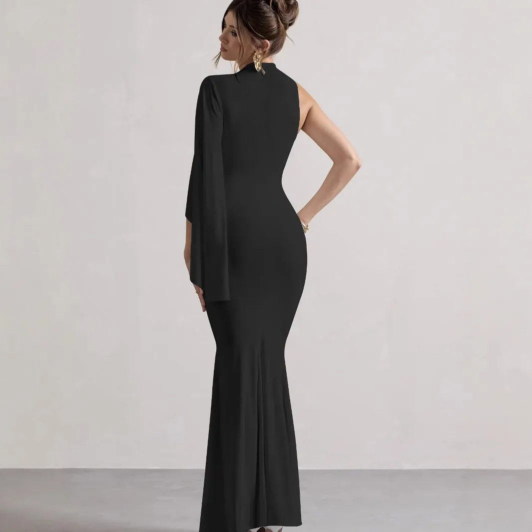 Ayla High Neck Cape Sleeve Sheath Maxi Dress maxi dress Castello Clothing Line