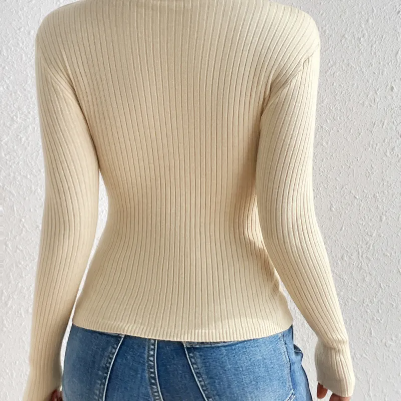 Poised Wrap V-Neck Ribbed Knit Long Sleeve Sweater Castello Clothing Line