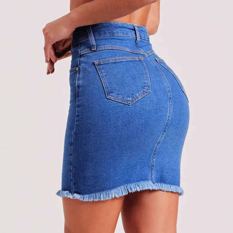 Fringe Appeal High Waist Denim Mini Skirt Castello Clothing Line