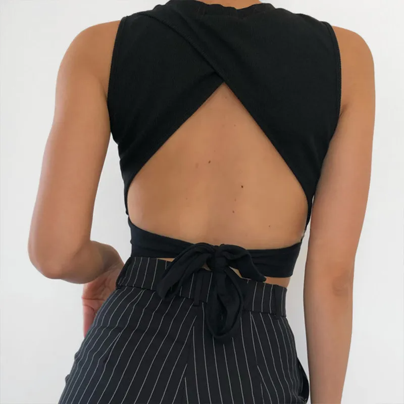 Tied Together Open-Back Mock Neck Crop Top Castello Clothing Line