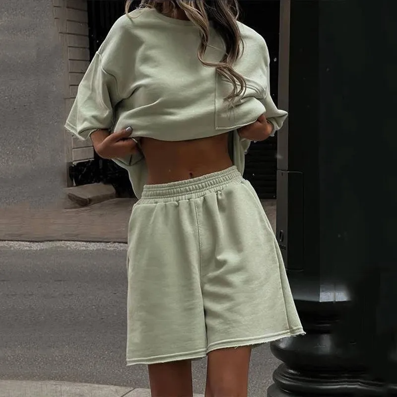 Fizz Oversized Pocket Tee & Raw Hem Shorts Set Castello Clothing Line