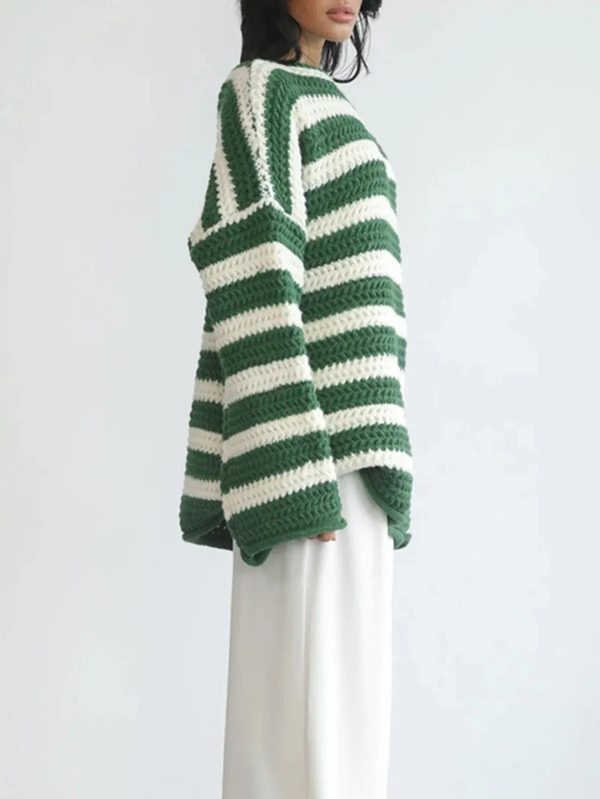 Revive Striped Knit Long Sleeve Oversized Sweater Castello Clothing Line