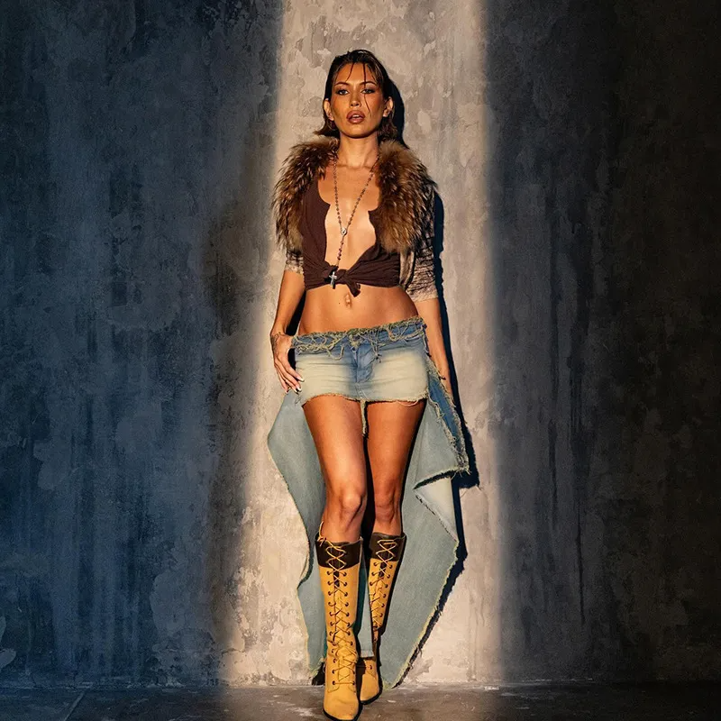 Double Trouble Layered Denim Skirt Castello Clothing Line