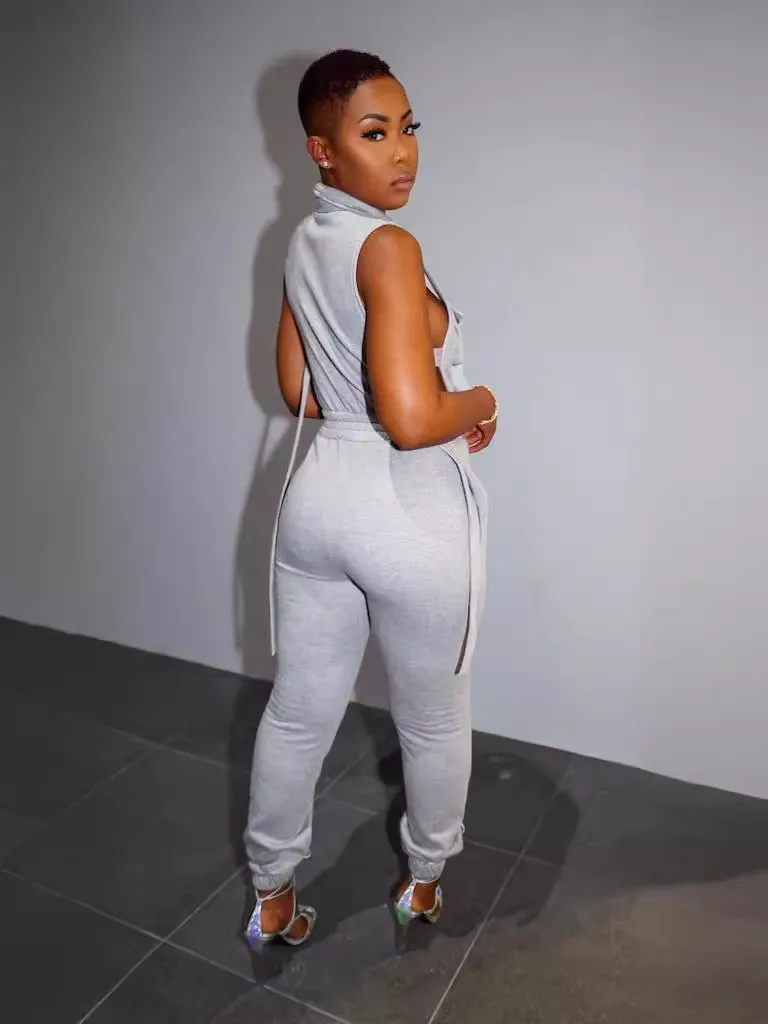 Tatum Sleeveless Zip Front Utility Jogger Jumpsuit women jumpsuits Castello Clothing Line