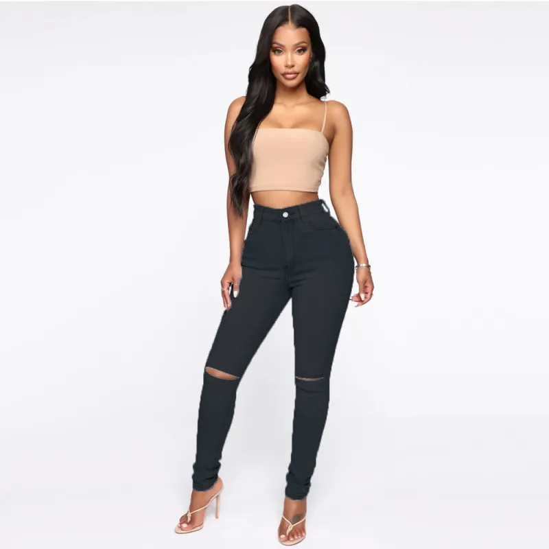 High Waist Ripped Skinny Jeans Castello Clothing Line