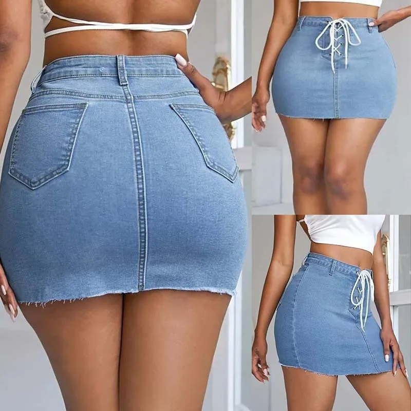 Laced Up & Ready Denim Mini Skirt Castello Clothing Line