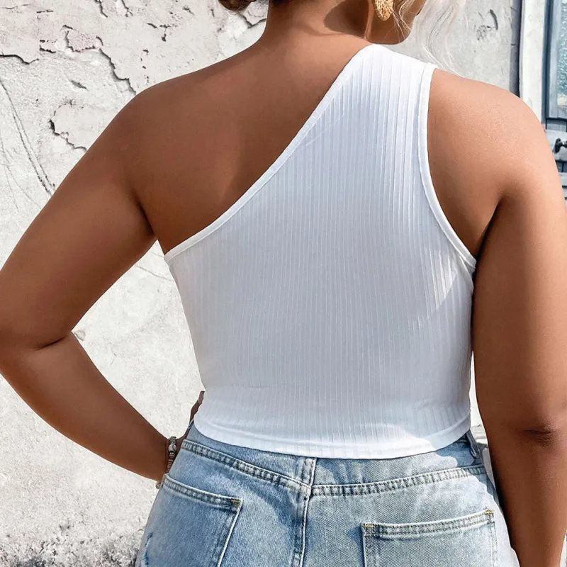 VivaCurve Ribbed One-Shoulder Cutout Crop Top Castello Clothing Line