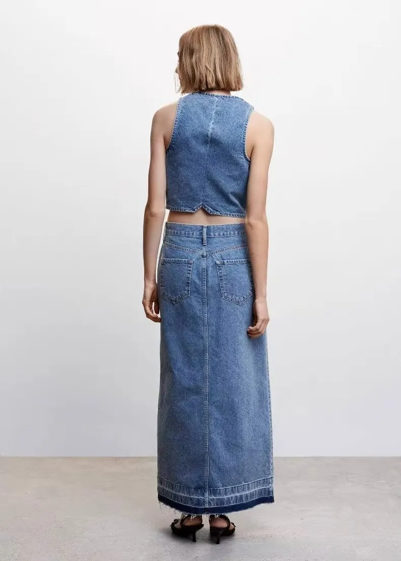 Chic Stroll Denim Maxi Skirt Castello Clothing Line