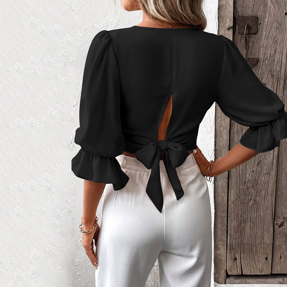 Tied Up Charm Ruffle Sleeve Crop Top Castello Clothing Line