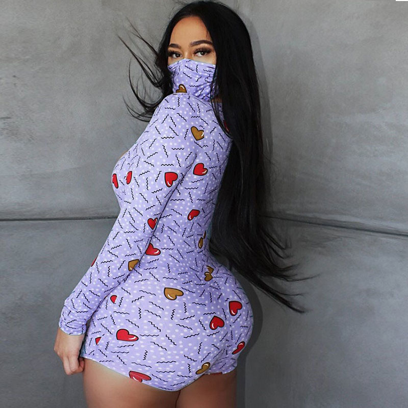 Heartbreaker Plunge Long-Sleeve Printed Romper Castello Clothing Line