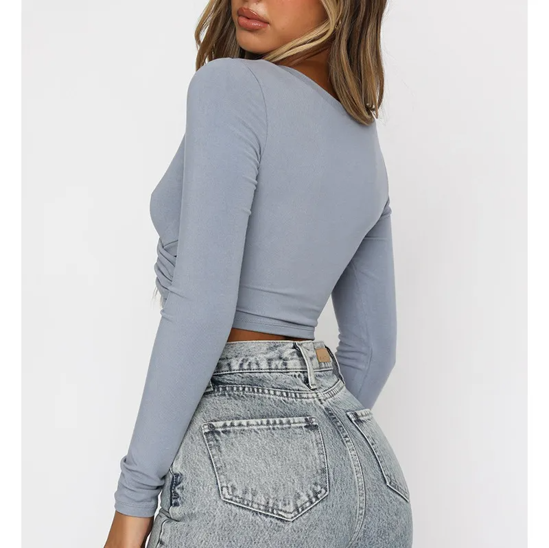 Wrap It Right V-Neck Long Sleeve Crop Top Castello Clothing Line