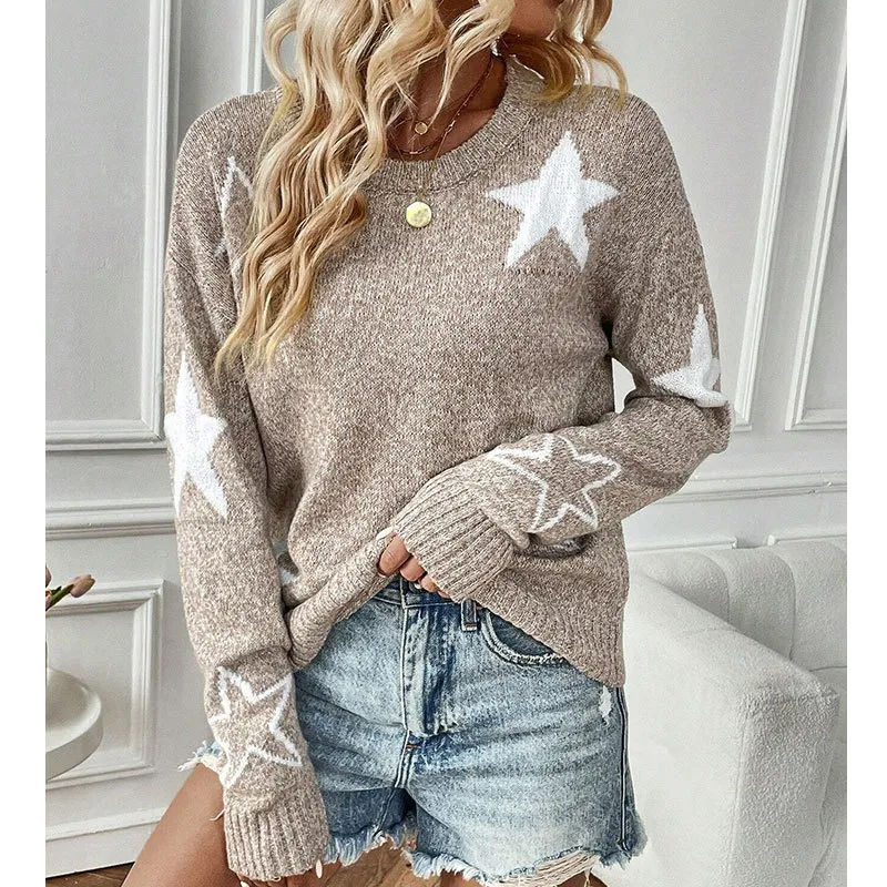 Star Struck Crew Neck Long Sleeve Knit Sweater Castello Clothing Line