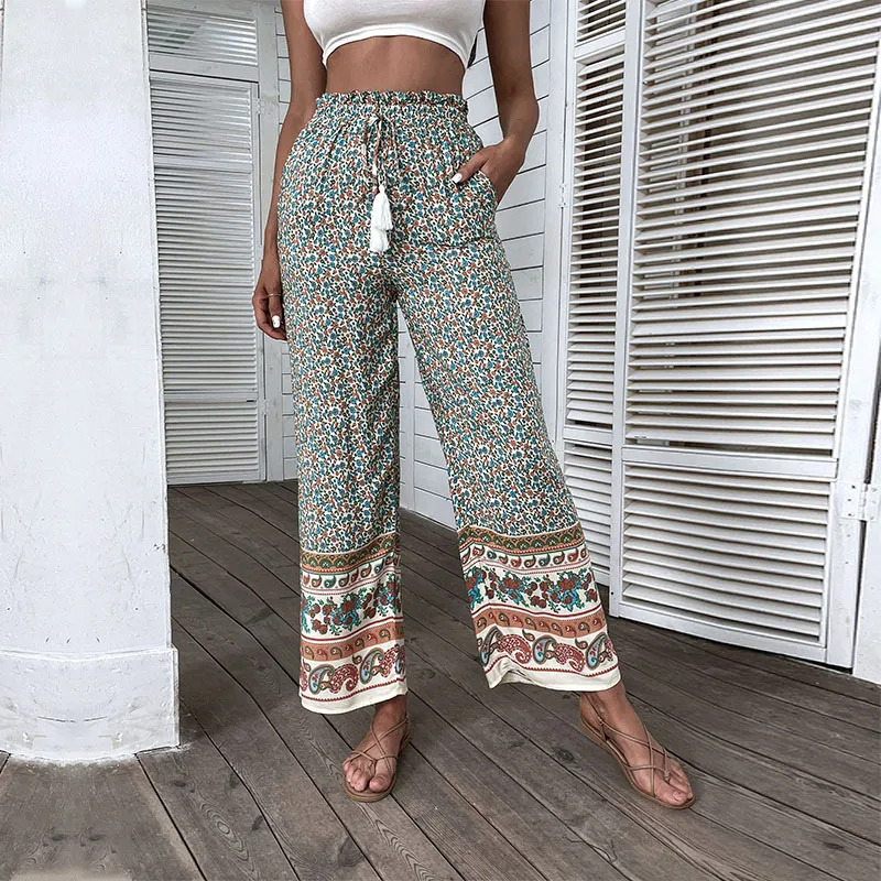 Lila High-Waisted Wide Leg Boho Print Pants wide leg pants Castello Clothing Line