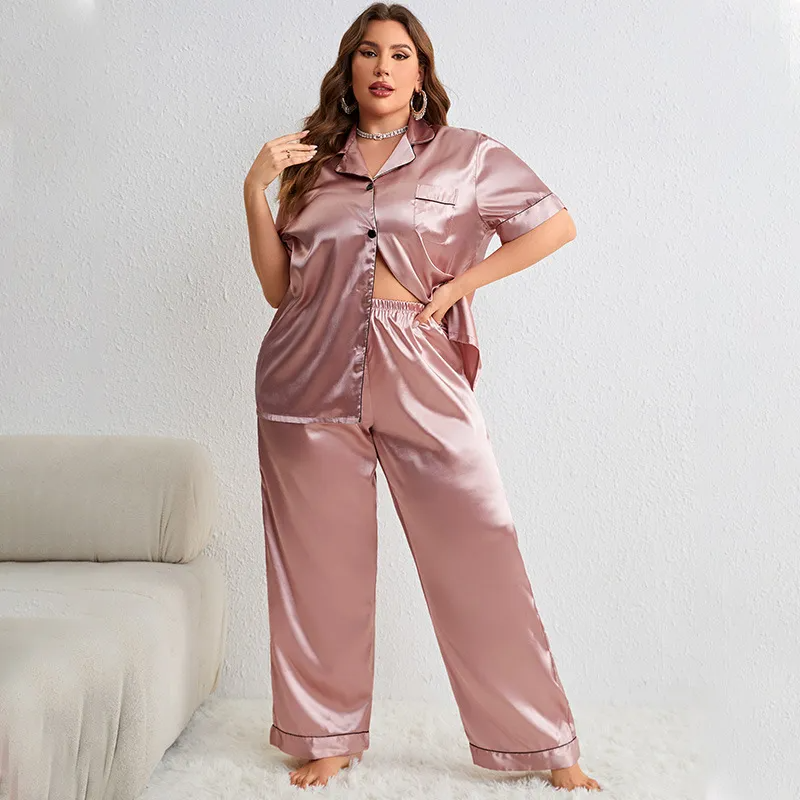 Moonlit Harmony Satin Button-Down Lounge Pants Set Castello Clothing Line
