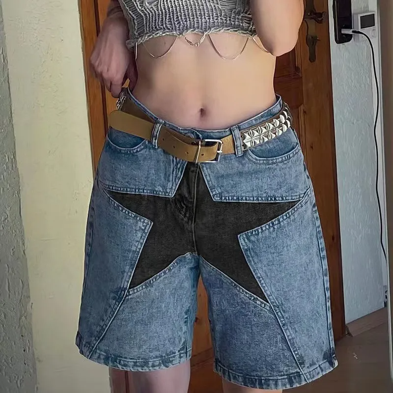 Nova High-Waist Star Patch Denim Shorts Castello Clothing Line