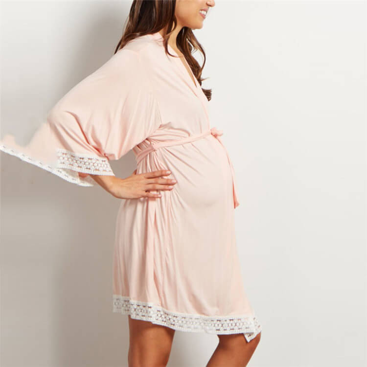 Gentle Bloom Maternity Lace-Trim Short Wrap Robe Castello Clothing Line