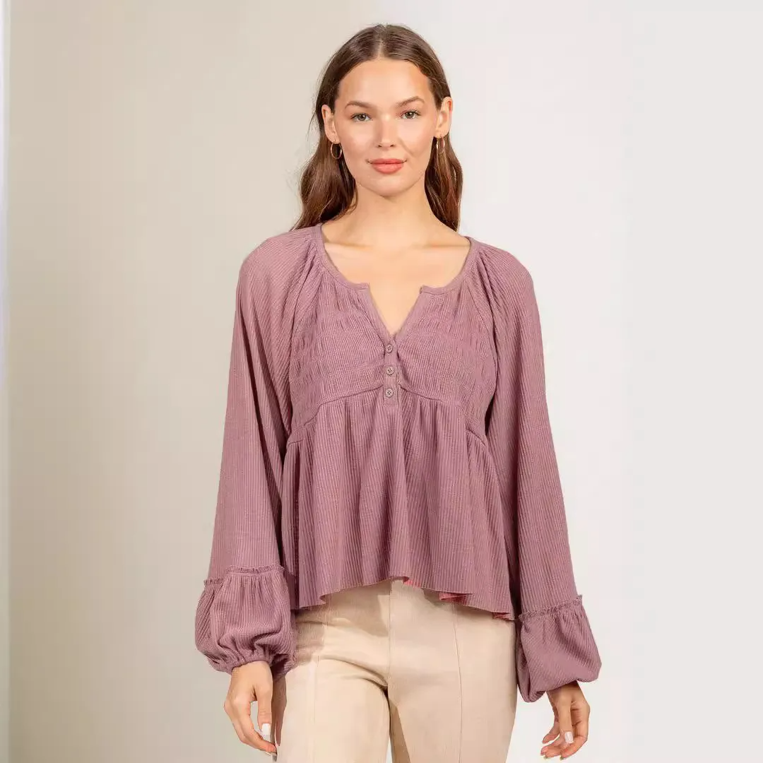 Boho Breeze Peasant Balloon Sleeve Blouse Castello Clothing Line