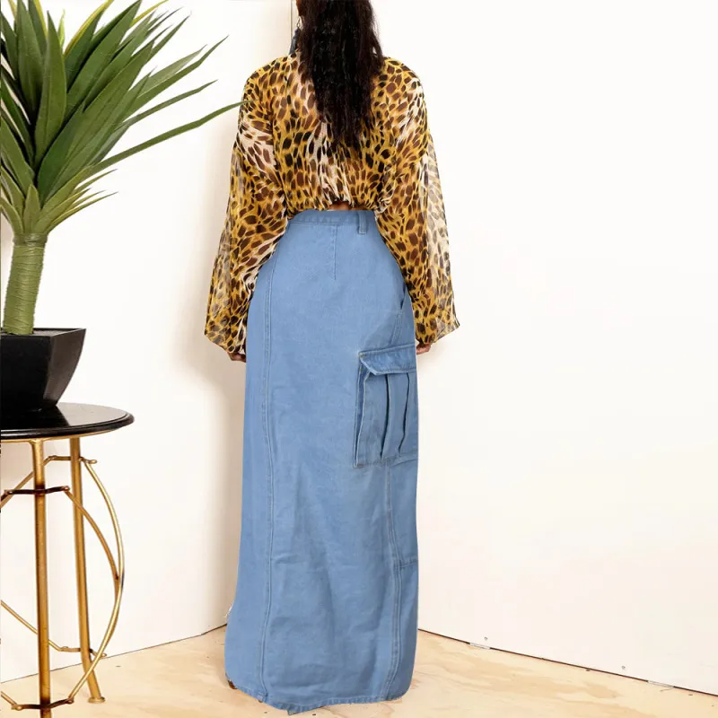 Edge Play Button-Up Slit Denim Skirt Castello Clothing Line