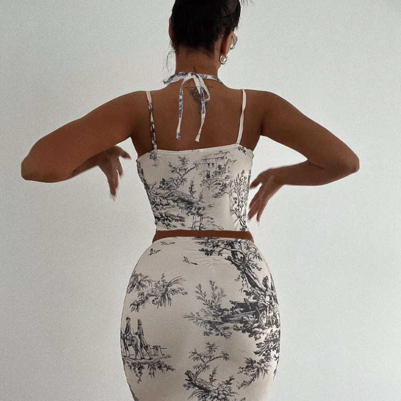 Halter Corset Top and Midi Skirt Set Castello Clothing Line