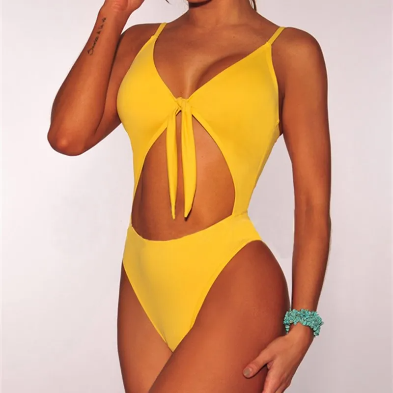 Ziel Cutout Tie Front High Waist One-Piece Swimsuit Castello Clothing Line