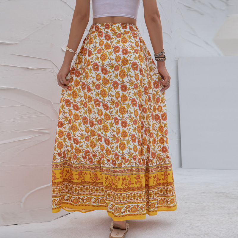 Bohemian Floral Maxi Skirt with High Waist Castello Clothing Line