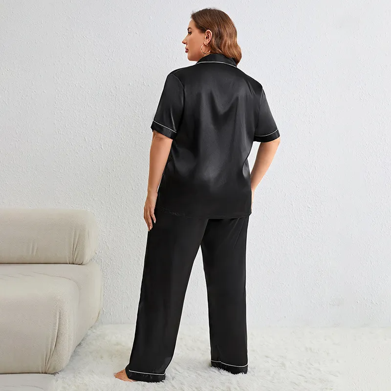 Moonlit Harmony Satin Button-Down Lounge Pants Set Castello Clothing Line