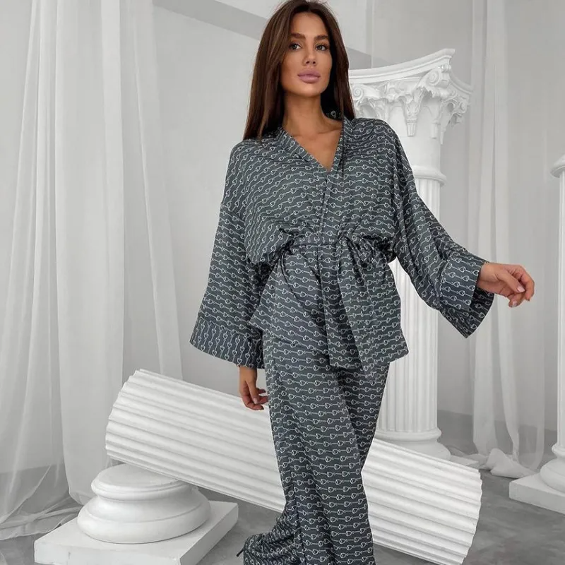 Zen Charm Belted Kimono Top & Wide Leg Loungewear Set Castello Clothing Line